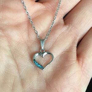 Vintage Tiny Blue Mother of Pearl Heart Necklace